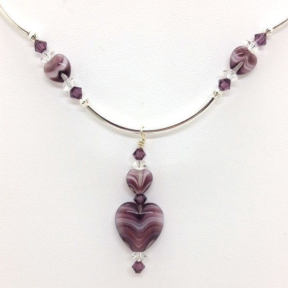 Purple Hearts & Crystals Necklace & Earrings - Picture 2 of 5